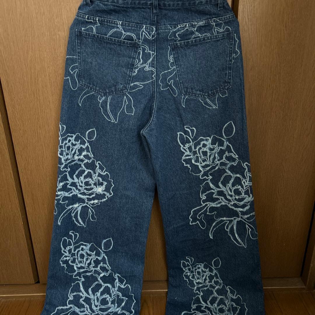 MURUA ダメージフラワーワイドデニム