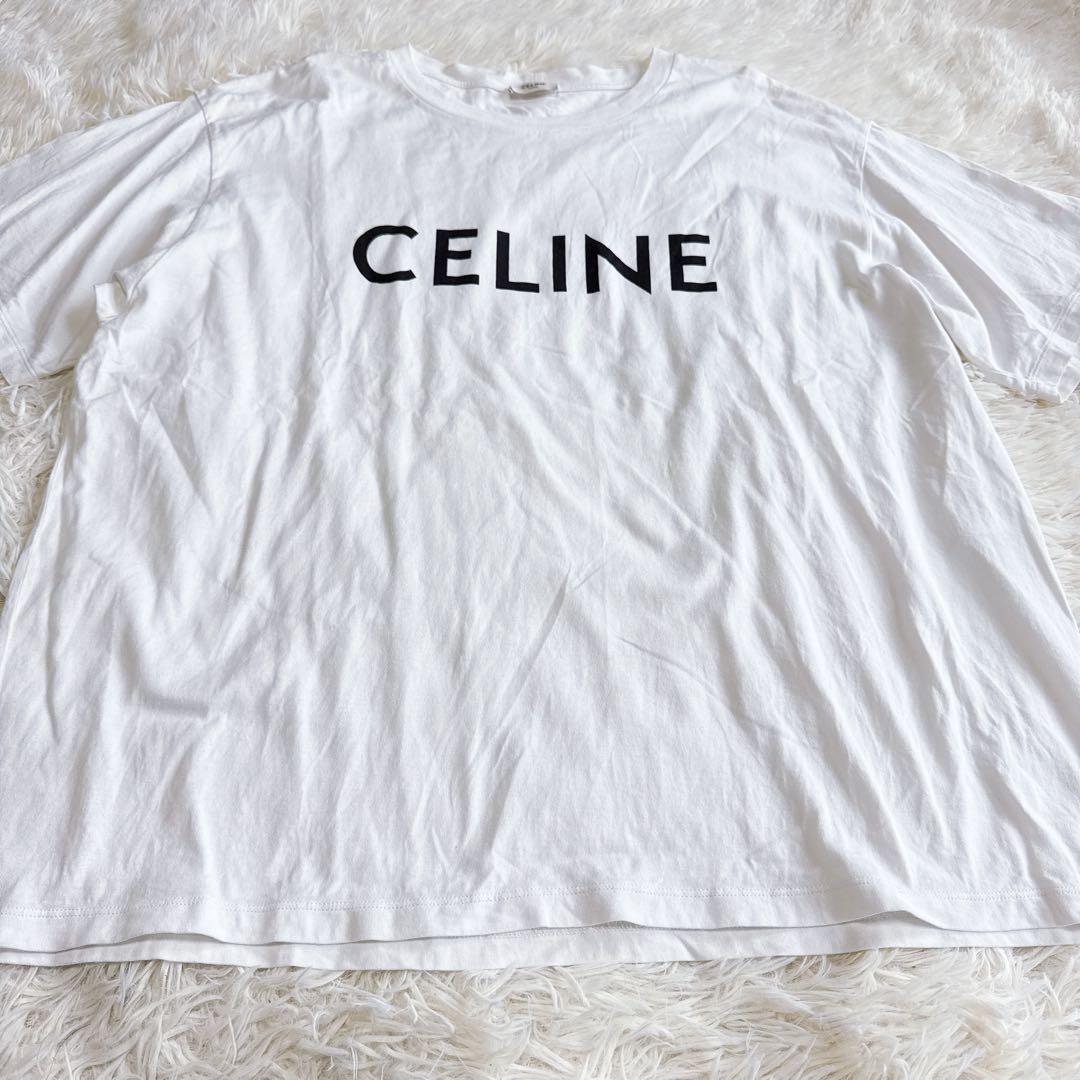 【セリーヌ】希少サイズ Ｔシャツ ホワイト ビックロゴ 2XL メンズ
