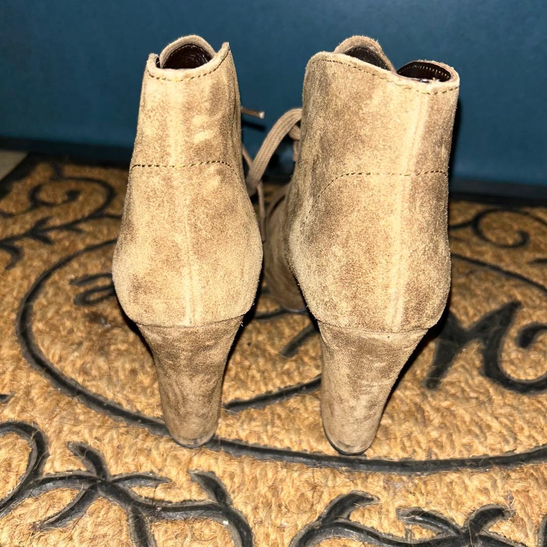 PRADA スエードショートブーツ 37.5 ベージュ ヒール10cm