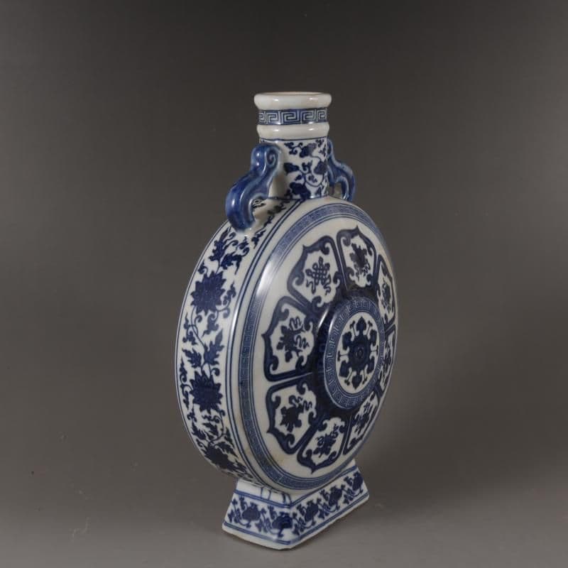 乾隆青花八宝抱月扁瓶 景徳鎮 陶磁器 装飾品 現代工芸品美術品 置物