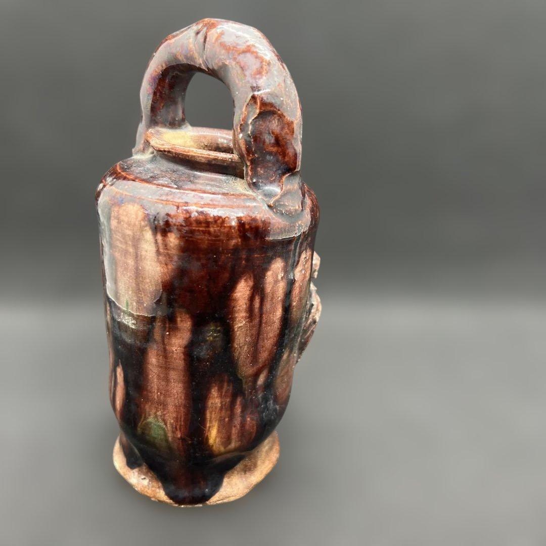 陶磁器　蟹の一輪挿し　在銘　窯変　時代品