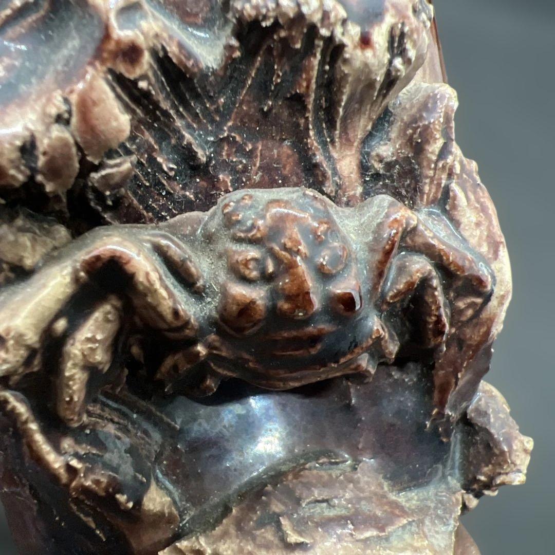 陶磁器　蟹の一輪挿し　在銘　窯変　時代品