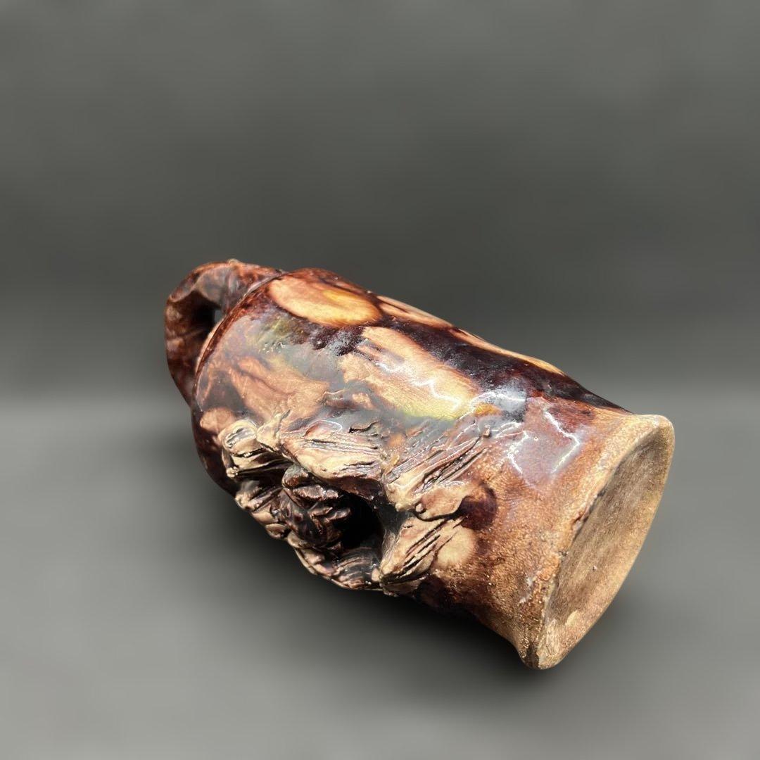 陶磁器　蟹の一輪挿し　在銘　窯変　時代品