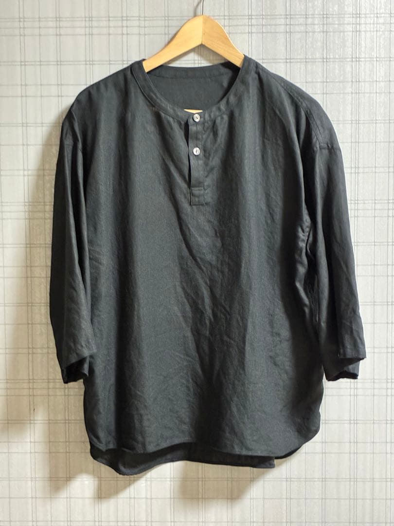 wafu. ヘンリーネック 7分袖シャツ BLACK サイズL