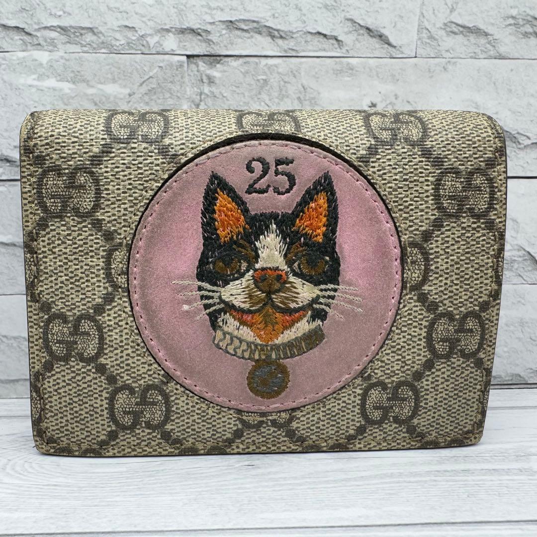 【美品】グッチ　二つ折り　ボスコ　犬　PVC アニマリエ　スプリーム　刺繍