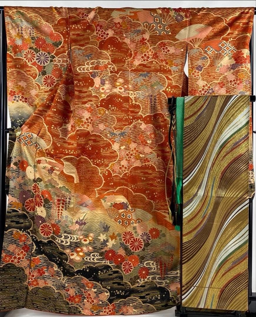 正絹 振袖 フルセット 成人式 豪華 金彩 古典柄 Mサイズ 5点セット✨
