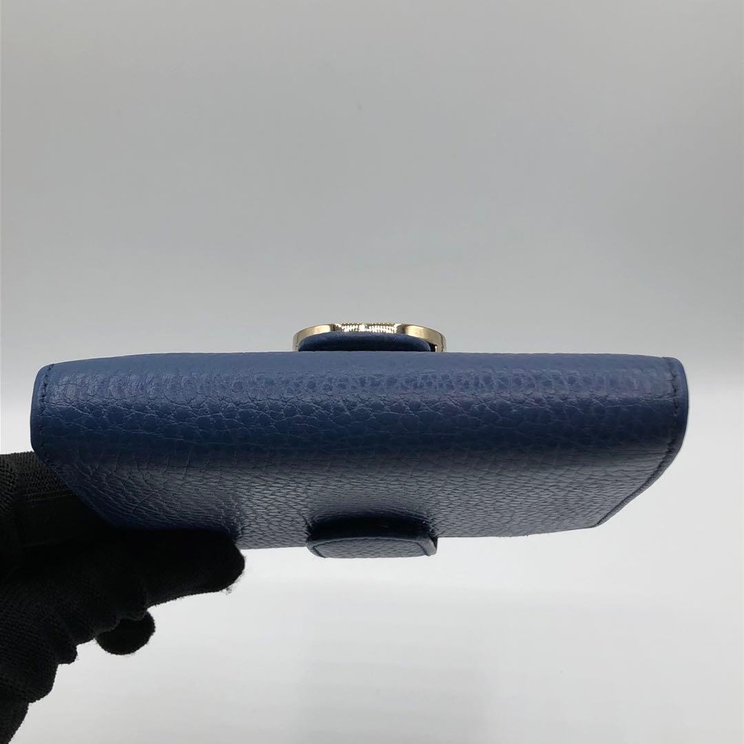 グッチ 二つ折り財布 レザー インターロッキングG ネイビー 615525