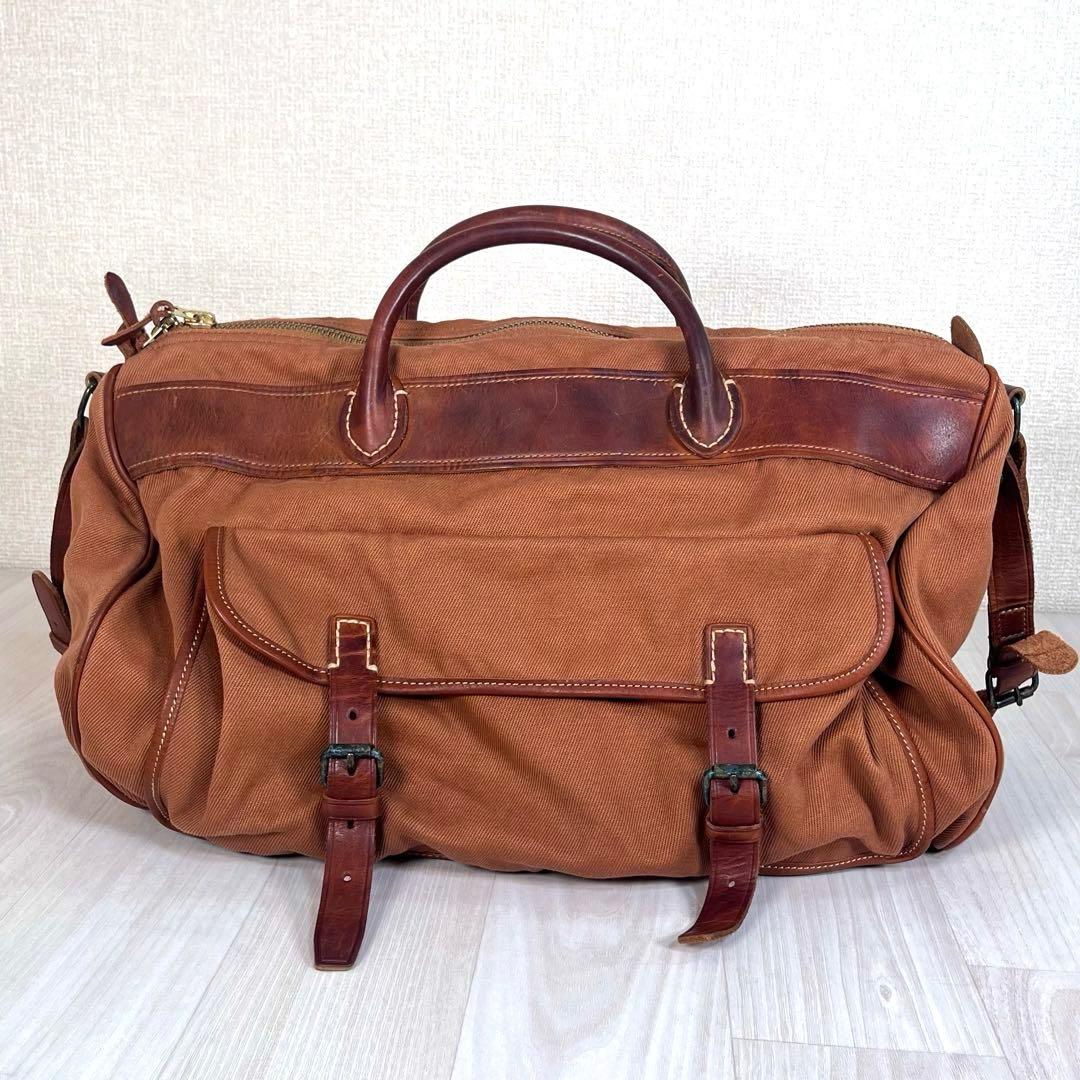 【美品】RRL　ボストン バッグ　2WAY ショルダー　レザー&コットン　大容量