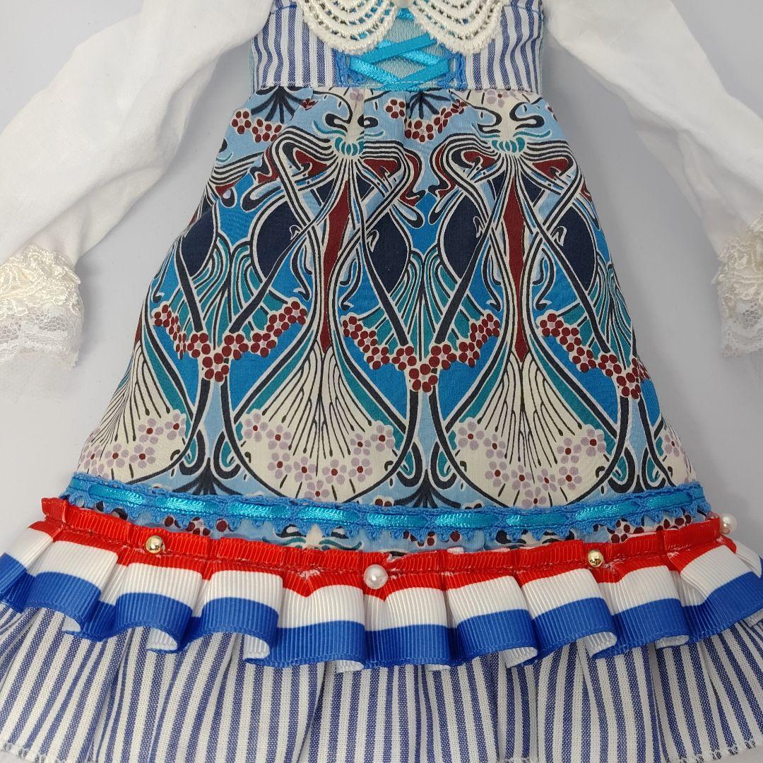 SDM//40cmドール//ワンピース-青系-★バッスルスカート//ハンドメイド