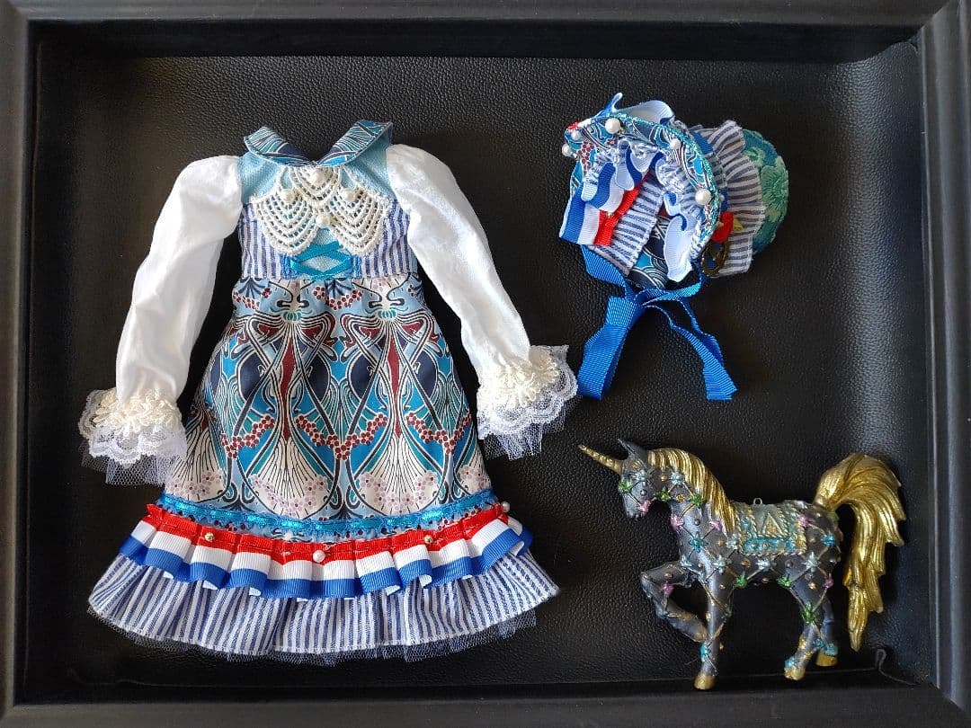 SDM//40cmドール//ワンピース-青系-★バッスルスカート//ハンドメイド
