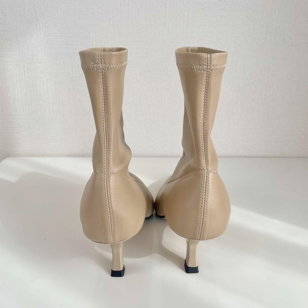 【新品未使用】FABIO RUSCONI ストレッチ ブーツ レザー ベージュ