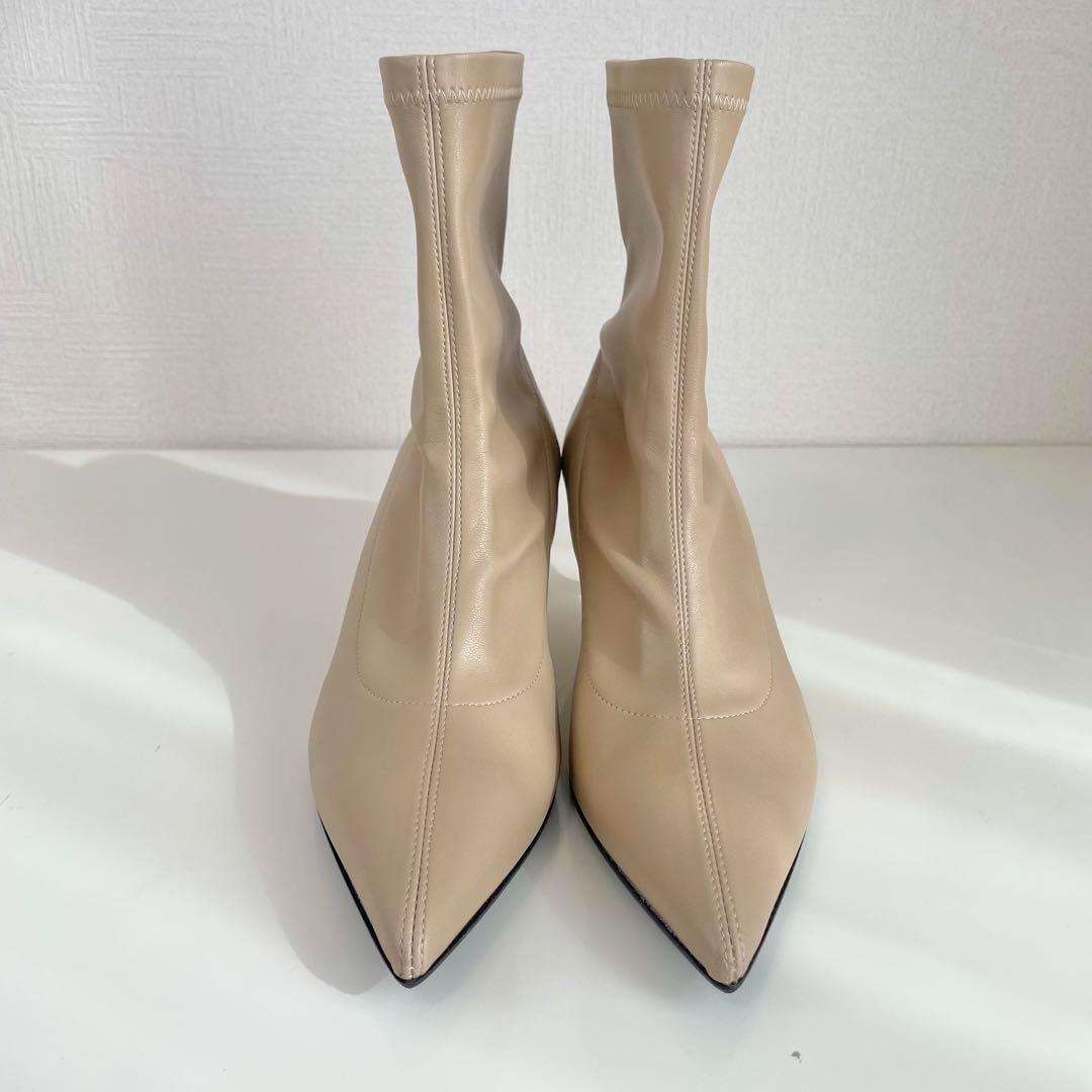 【新品未使用】FABIO RUSCONI ストレッチ ブーツ レザー ベージュ