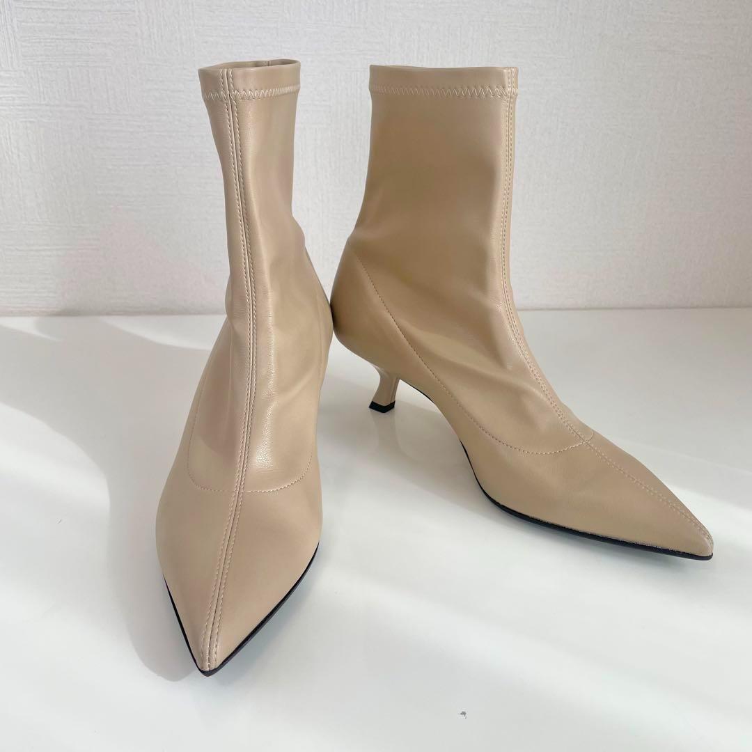 【新品未使用】FABIO RUSCONI ストレッチ ブーツ レザー ベージュ