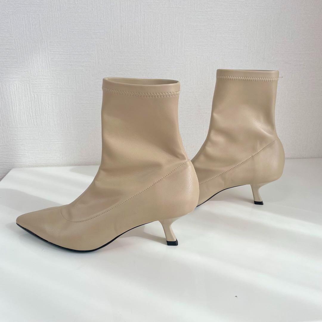 【新品未使用】FABIO RUSCONI ストレッチ ブーツ レザー ベージュ