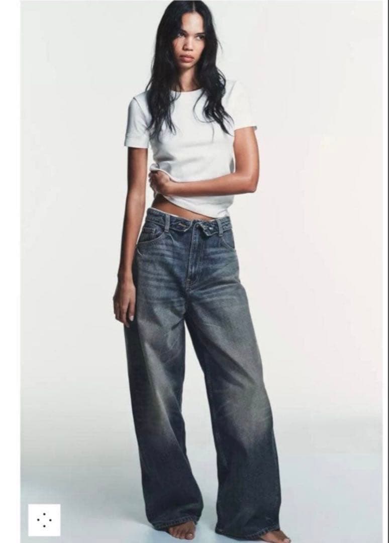 ZARA TRF ミッドライズ折り返しウエストデニムパンツ 32 5号