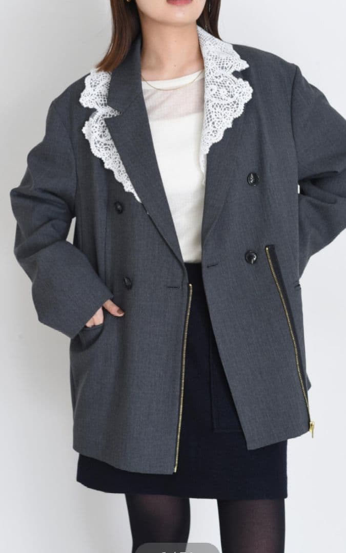 エイミーロウ レースカラー ジップ ダブルジャケット 新品