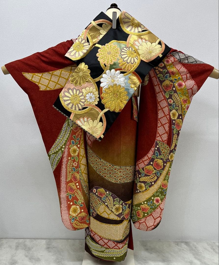 振り袖　フルセット　金彩　暈し　金通し　辻ヶ花　成人式　疋田柄　高級袋帯　807