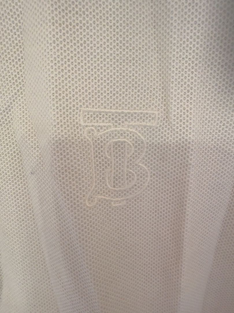 BURBERRY:ホワイト メッシュ ポロシャツ 半袖 Bロゴ