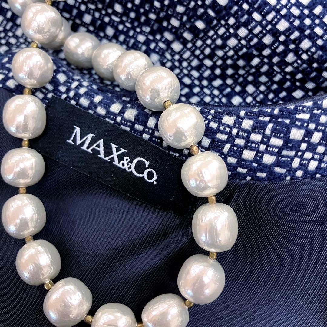 MAX&CO◆天然皮革コンビのツイードワンピース40イタリア製4万ネイビー系