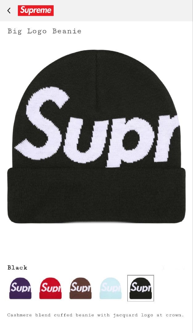 Supreme Big Logo Beanie ブラック