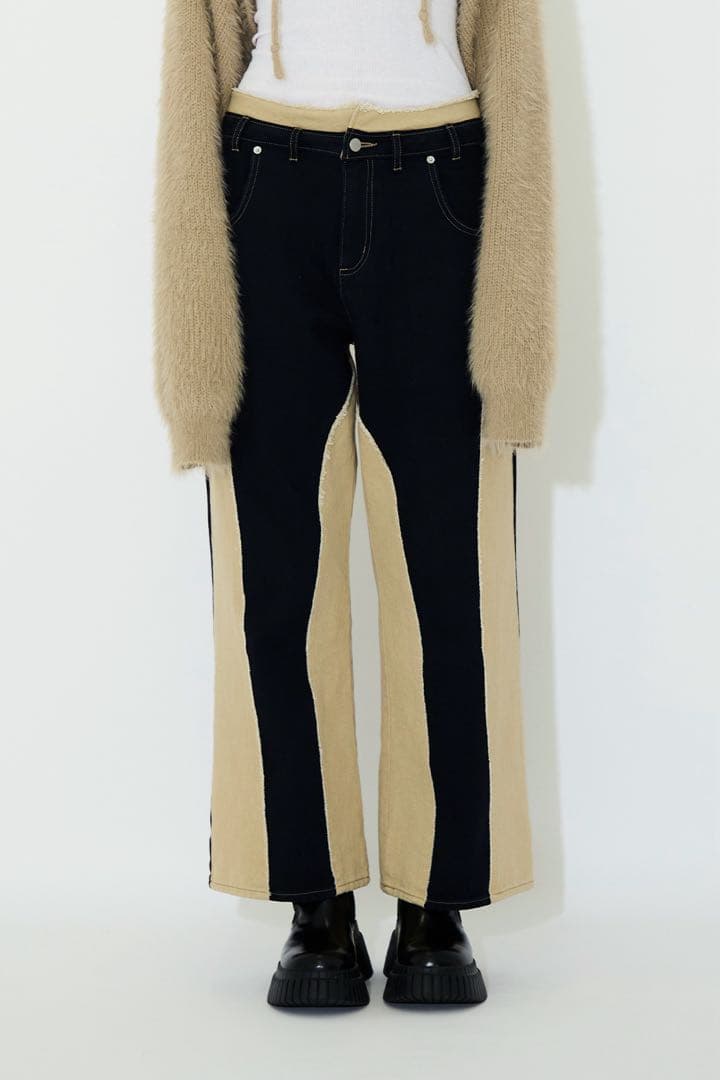 パンツ viavanda BICOLOR FRAY STRAIGHT PANTS