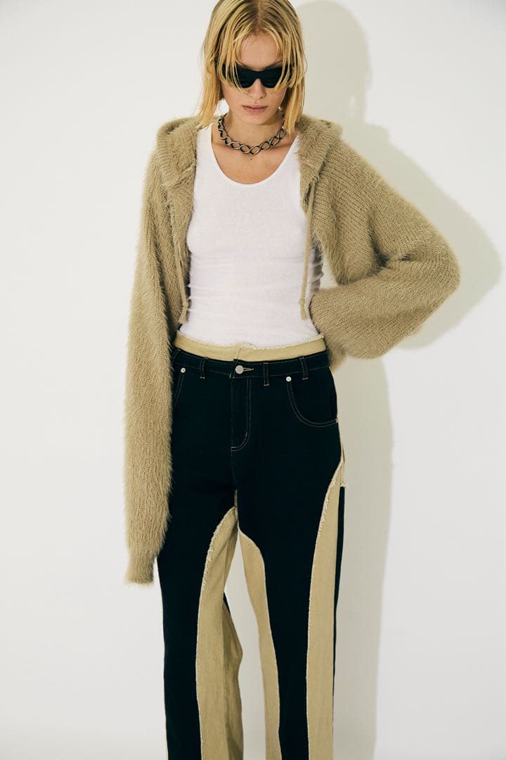 パンツ viavanda BICOLOR FRAY STRAIGHT PANTS
