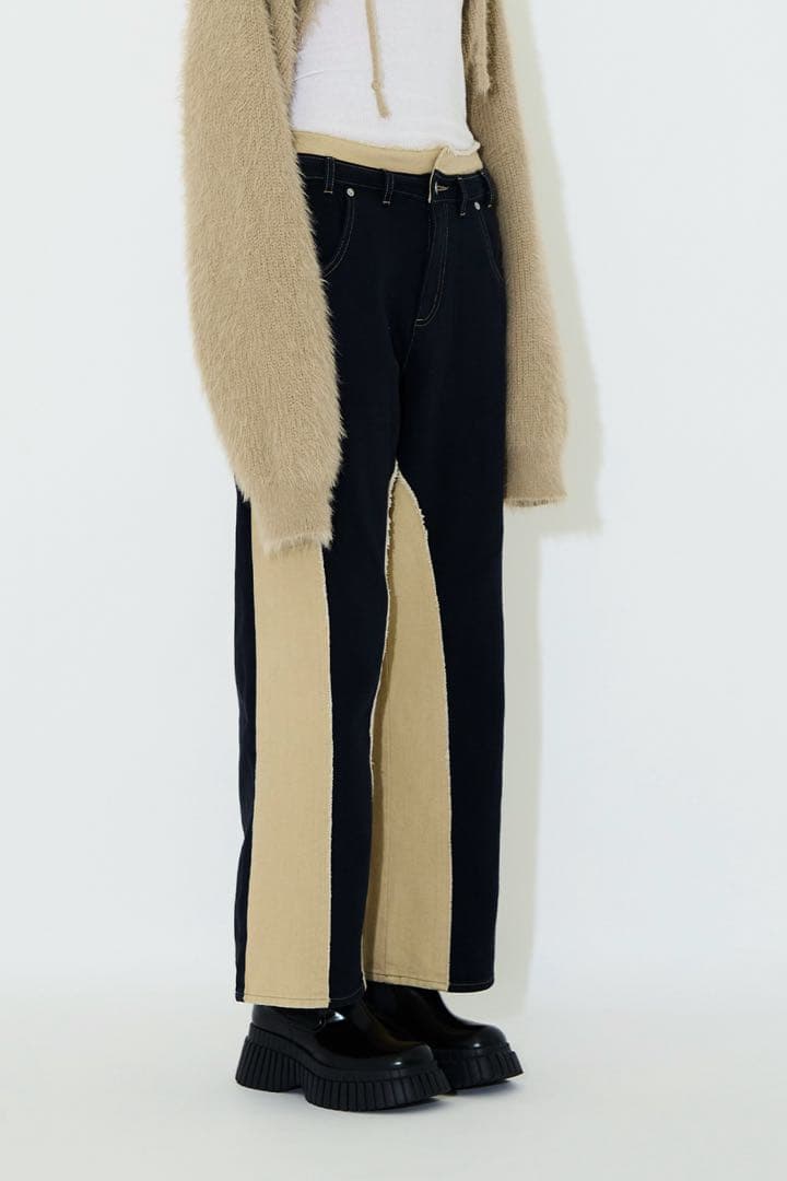 パンツ viavanda BICOLOR FRAY STRAIGHT PANTS