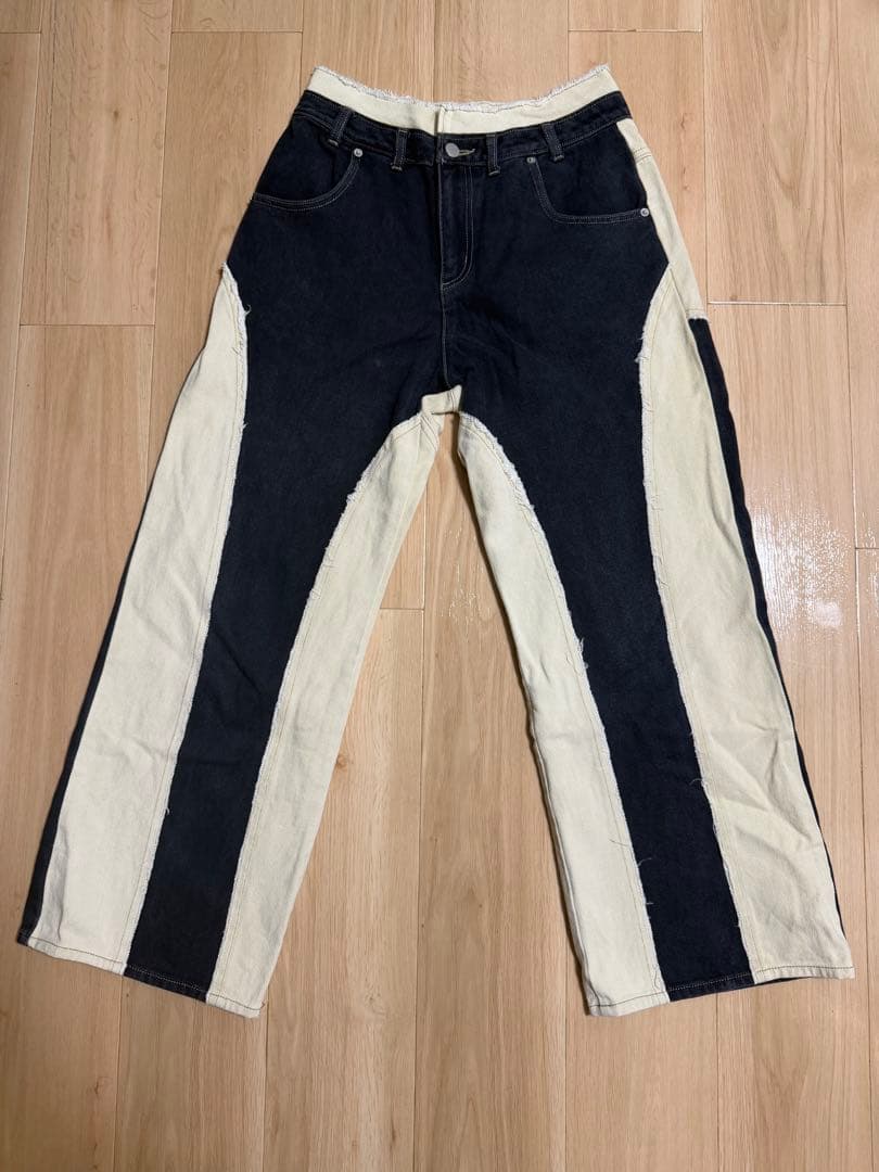 パンツ viavanda BICOLOR FRAY STRAIGHT PANTS
