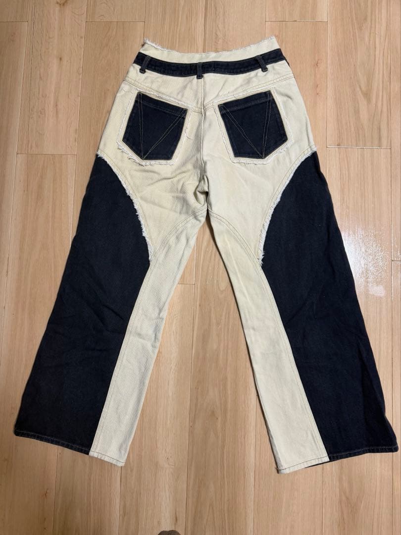 パンツ viavanda BICOLOR FRAY STRAIGHT PANTS