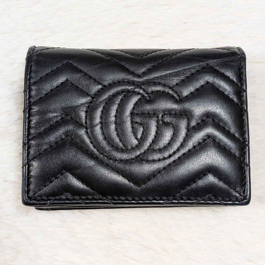 美品✨️グッチ 二つ折り財布 GGマーモント キルティング レザー 黒 人気定番