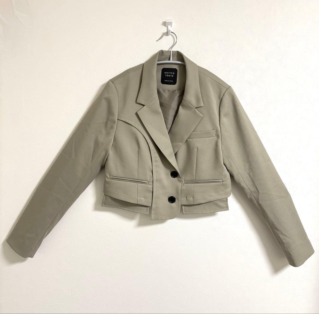 極美品★UNITED TOKYO カーブアシメショートジャケット ベージュ F