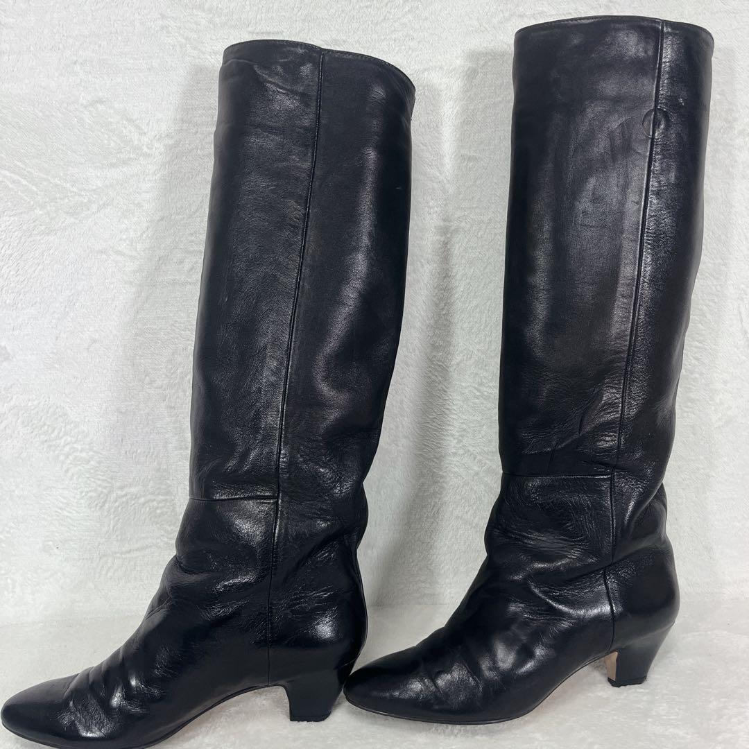 定価7万越❗️ミスタ レザーロングブーツ ミドルヒール 黒 37 23.5