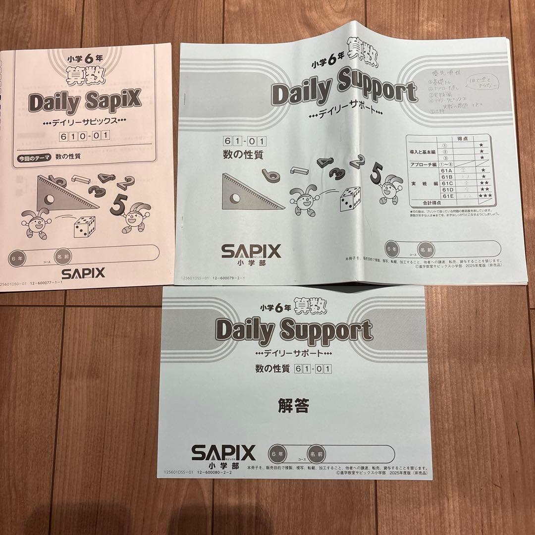SAPIX 小学6年生算数 全巻デイリーサポート、デイリーサピックス