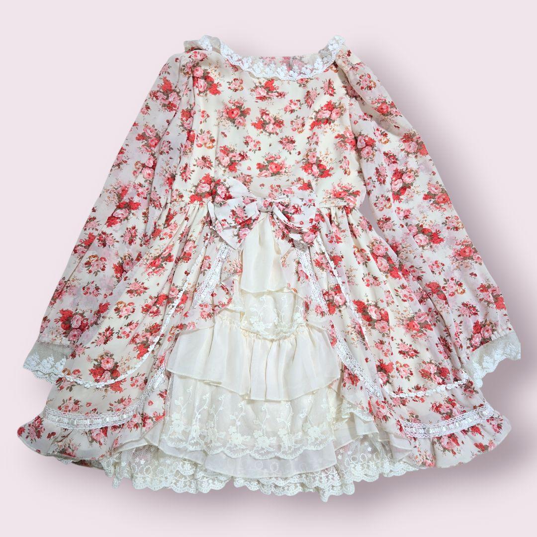 美品 Deany 花柄 レース フリル リボン ワンピース ロリータ 姫ギャル