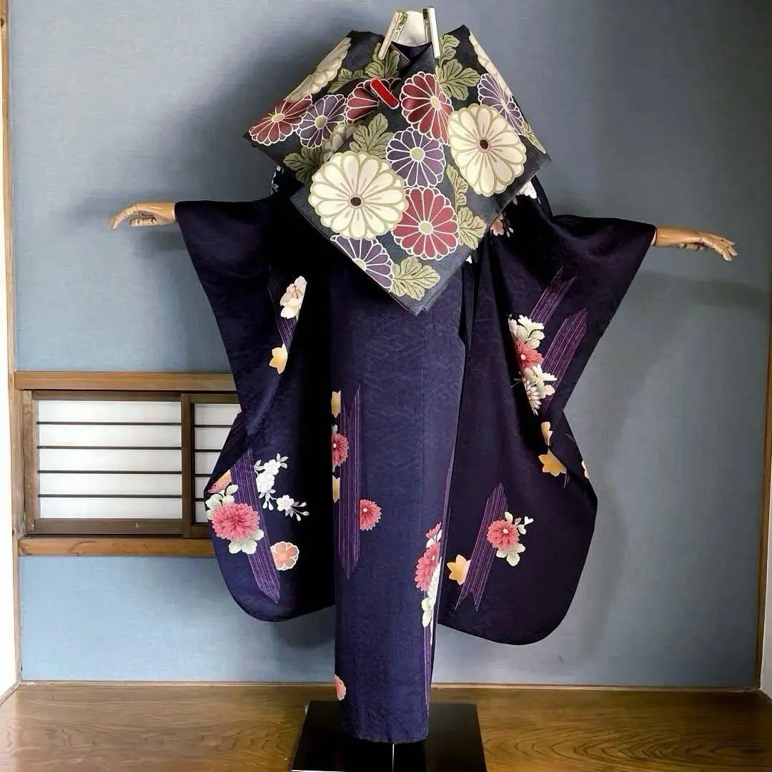 振袖フルセット　やまと　友禅　成人式振袖　振袖　裄丈69 ➕サイズ　濃紫