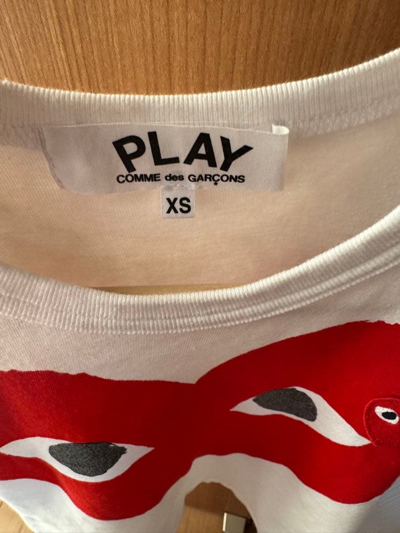 プレイコムデギャルソン Tシャツ 半袖 デカハート 刺繍 白 赤 XS コットン