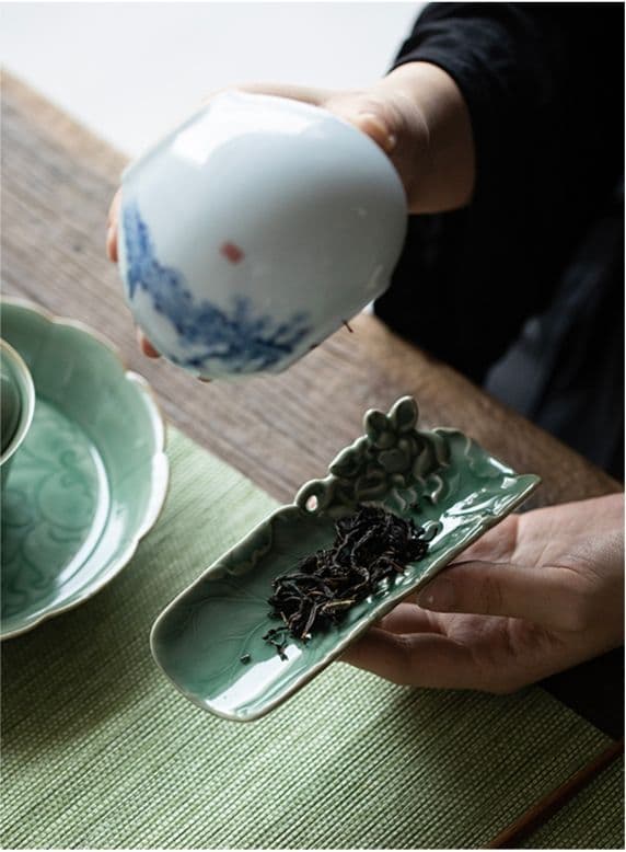 青磁 茶則 茶杓 セット 浮き彫り 蓮華紋 蛙 新品未使用 茶道具