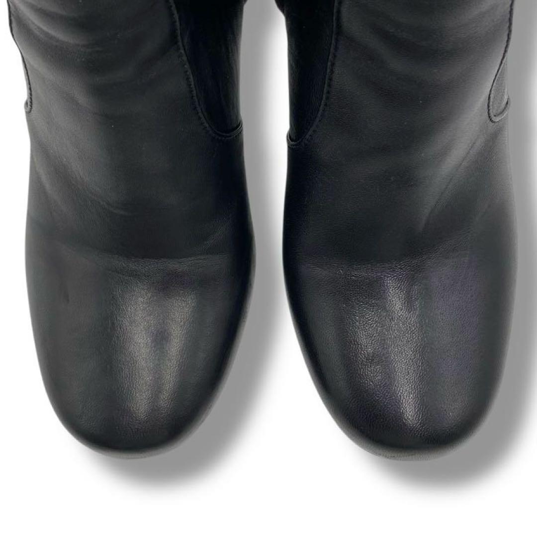 美品 PRADA プラダ ロゴ レザー ヒール ブーツ 36 ジップ ブラック
