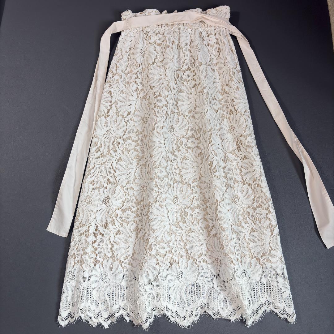 グレースコンチネンタル 総レース ロングスカート リボンベルト 花柄レース M