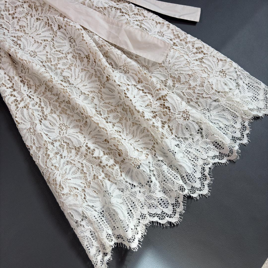 グレースコンチネンタル 総レース ロングスカート リボンベルト 花柄レース M