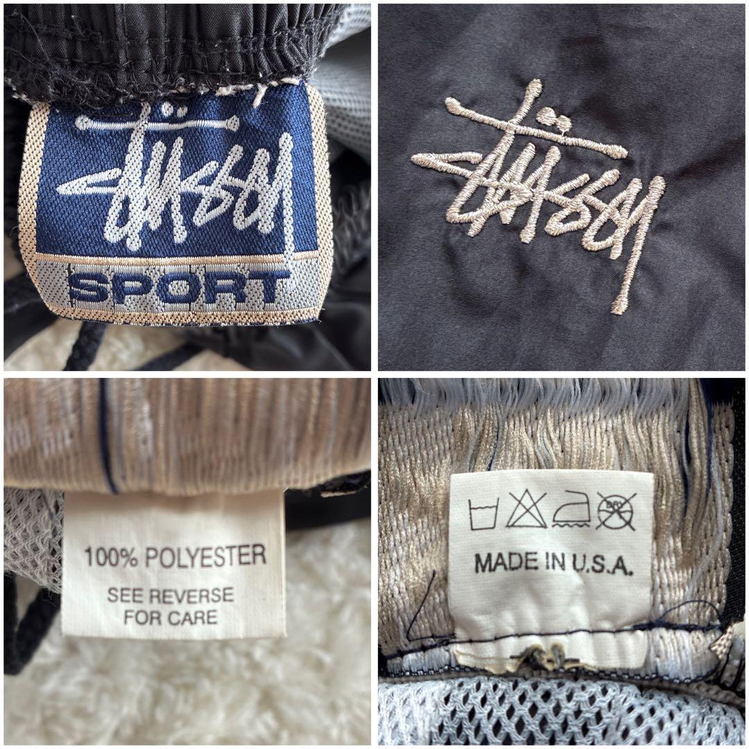90s USA製 OLD STUSSY サイドラインナイロンパンツ ML黒80s
