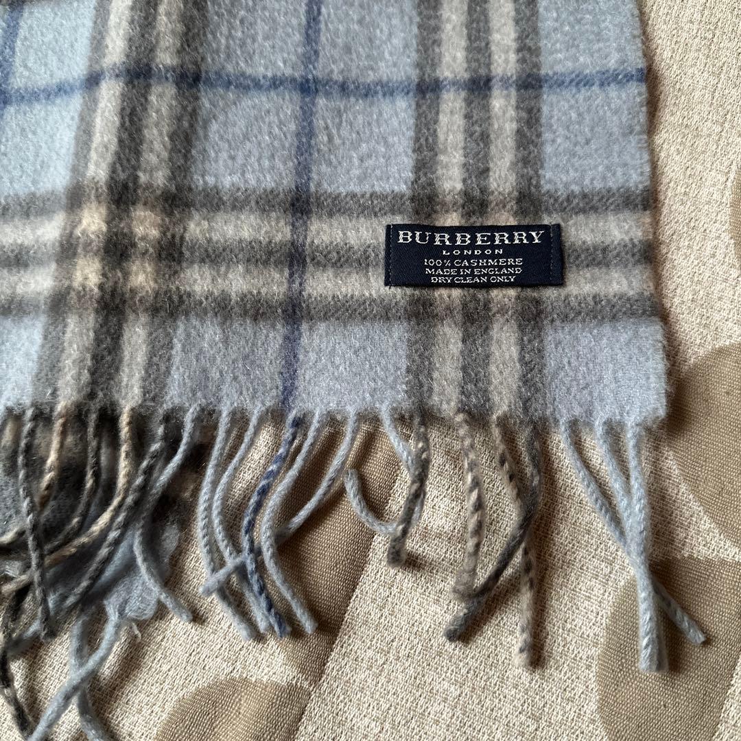 BURBERRY カシミヤ チェック柄マフラー 水色