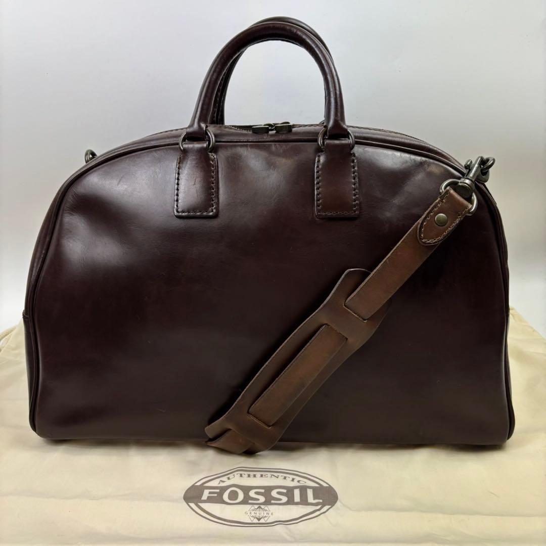 Fossil ボストンバッグ ブラウン レザー 大容量 ボーリング　2way