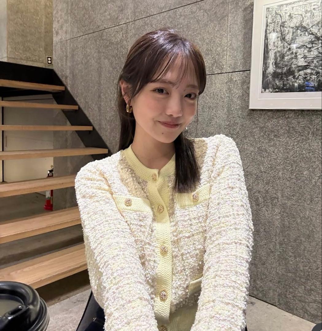 LILY BROWN イエロー　ツイードニットカーディガン