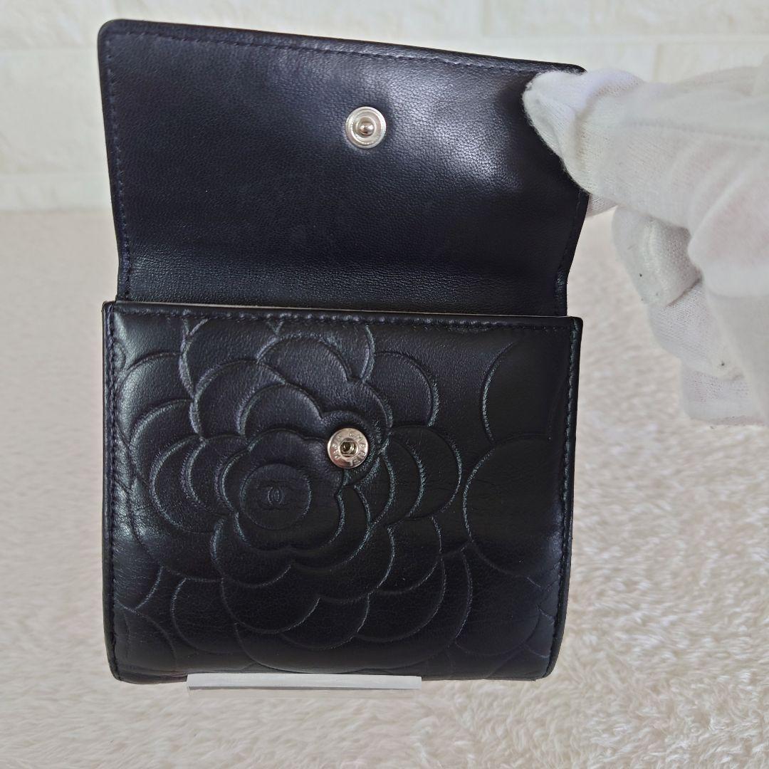 CHANEL カメリア 三つ折 コンパクト ウォレット