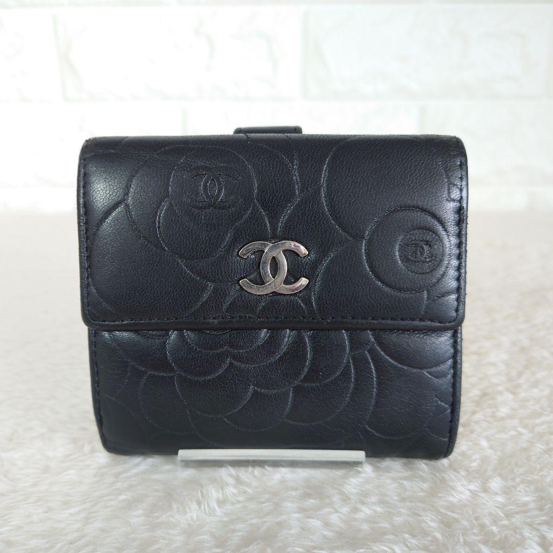 CHANEL カメリア 三つ折 コンパクト ウォレット