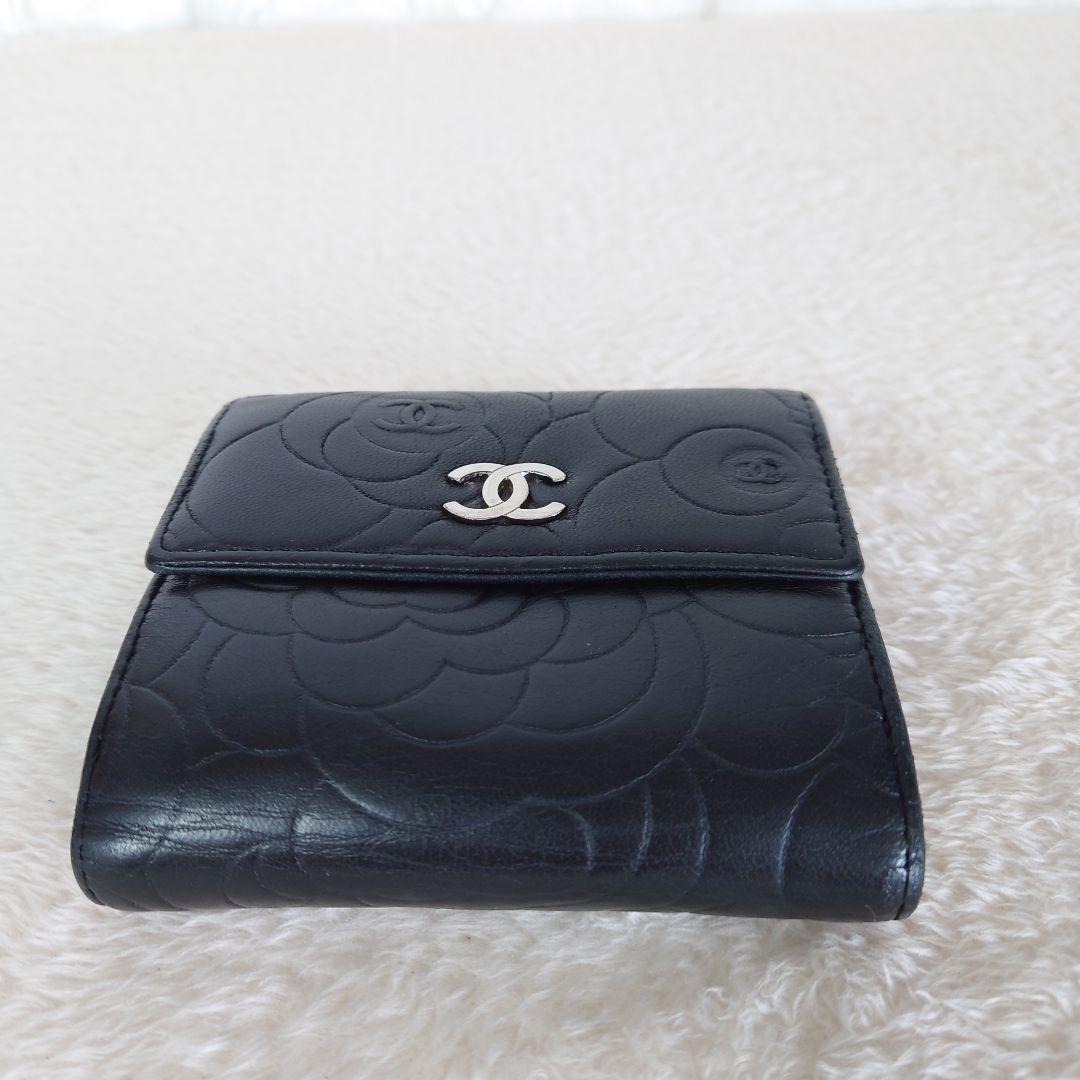 CHANEL カメリア 三つ折 コンパクト ウォレット