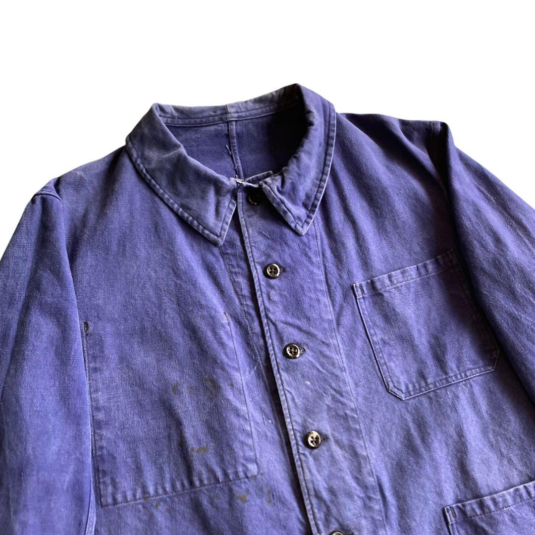 50s ヴィンテージ フレンチ カバーオール ワークジャケット ユーロ 古着 青