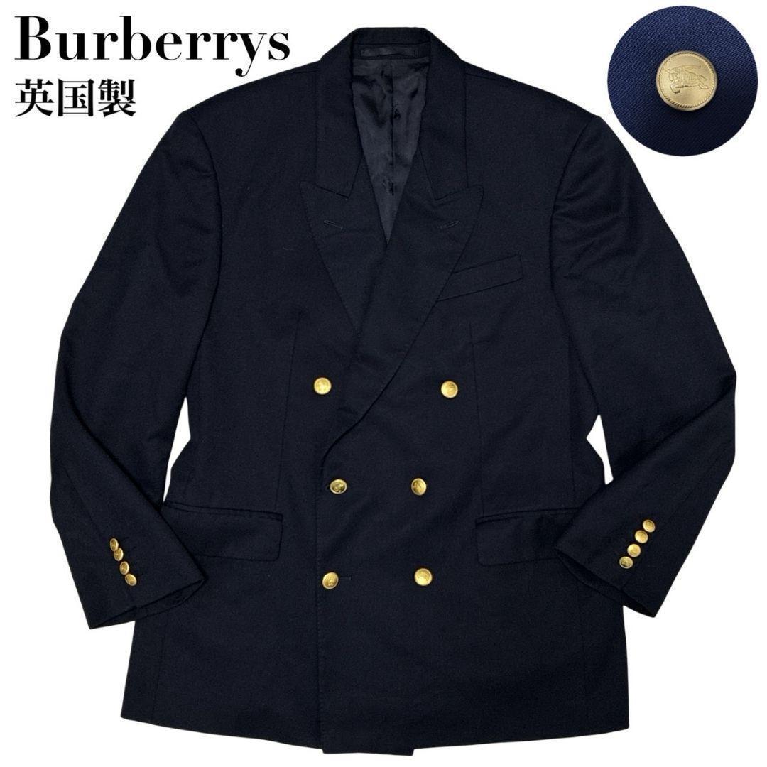 【美品】Burberrys バーバリー ダブル ジャケット 紺ブレ カシミヤ混
