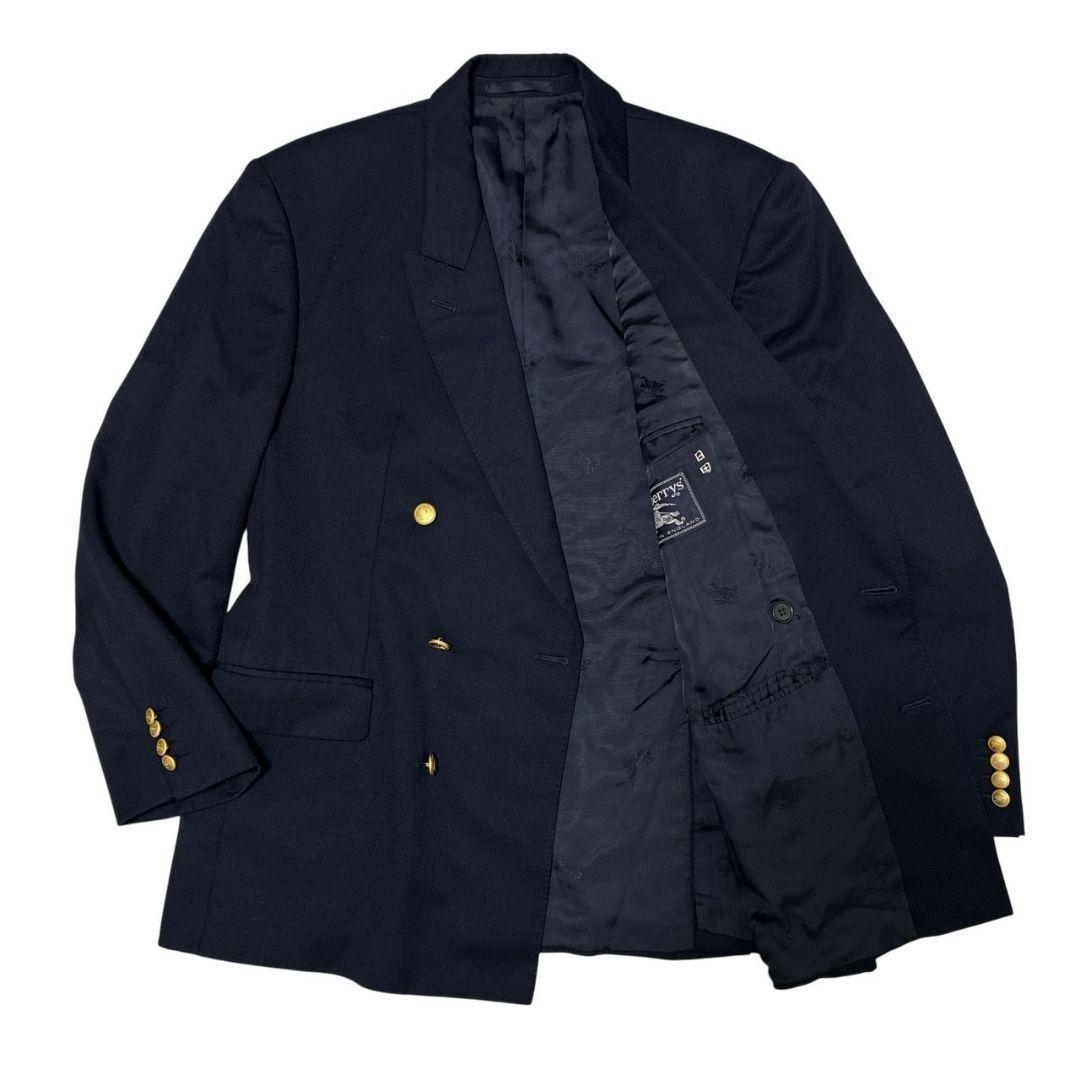 【美品】Burberrys バーバリー ダブル ジャケット 紺ブレ カシミヤ混